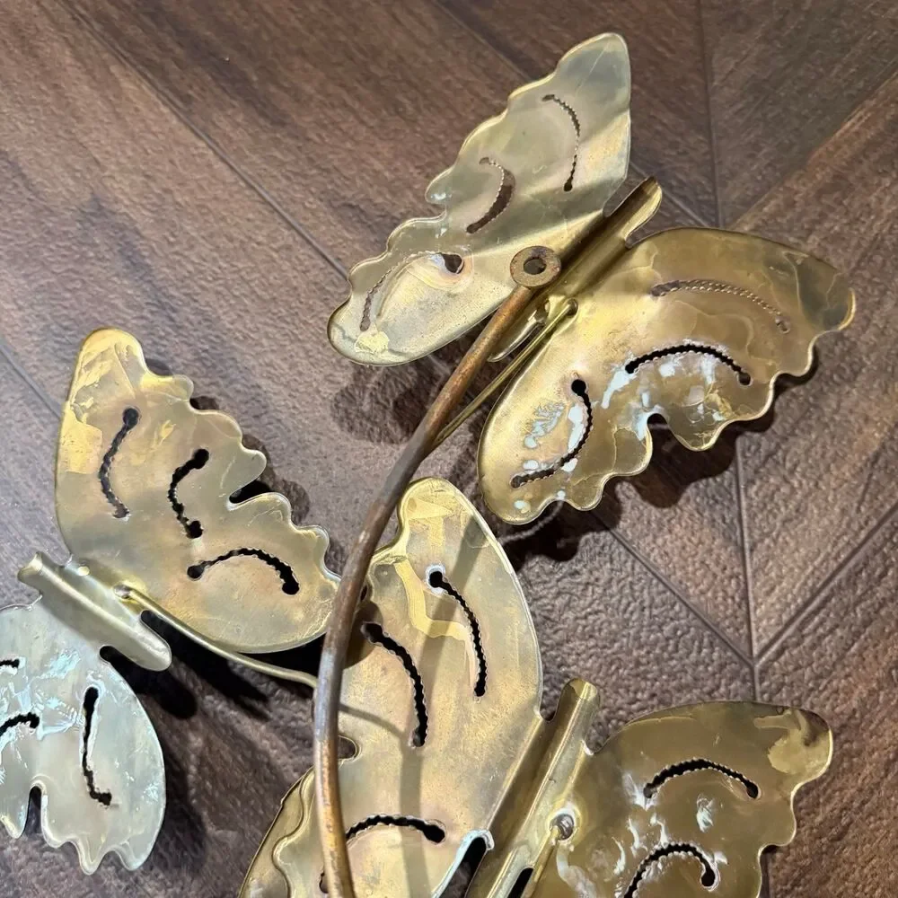 Vintage MCM Brass Butterfly Candle Holder Scone Wall Hanging Decor